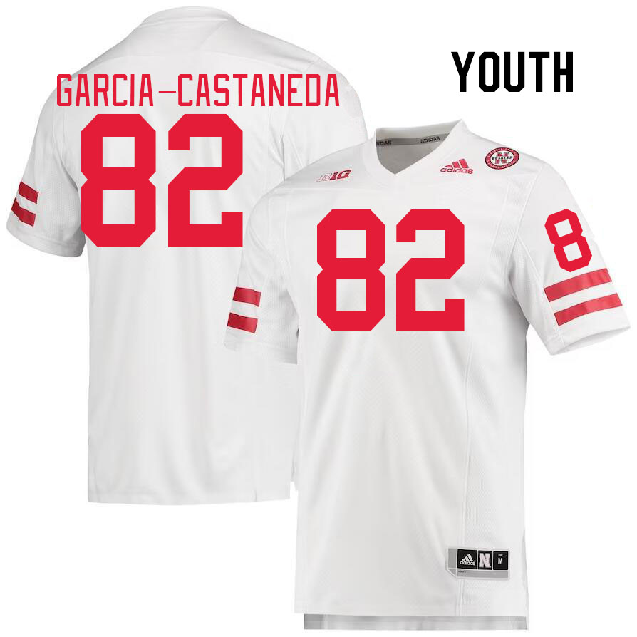 Youth #82 Isaiah Garcia-Castaneda Nebraska Cornhuskers College Football Jerseys Stitched Sale-White - Click Image to Close